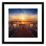 Minimalist Coastal Landscape Art – Sunset Pier with Boats Wall Print