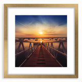 Minimalist Coastal Landscape Art – Sunset Pier with Boats Wall Print