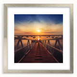 Minimalist Coastal Landscape Art – Sunset Pier with Boats Wall Print