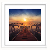 Minimalist Coastal Landscape Art – Sunset Pier with Boats Wall Print