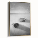 Black and White Minimalist Landscapes – Calm Ocean Rock Scene Print