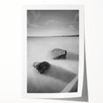 Black and White Minimalist Landscapes – Calm Ocean Rock Scene Print