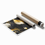 Fluid Abstract Wall Art – Black & Gold Elegant Acrylic Canvas