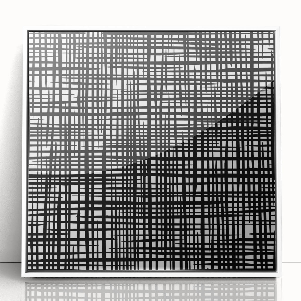 Geometric Abstract Canvas Artworks - Black Grid on White Texture