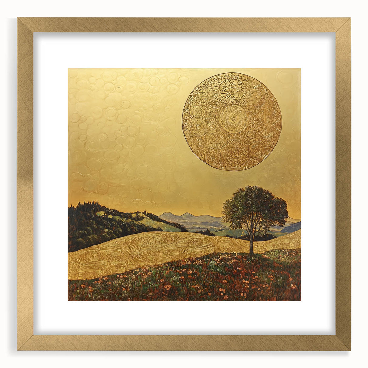 Golden Abstract Floral Wall Art – Celestial Landscape Canvas Print