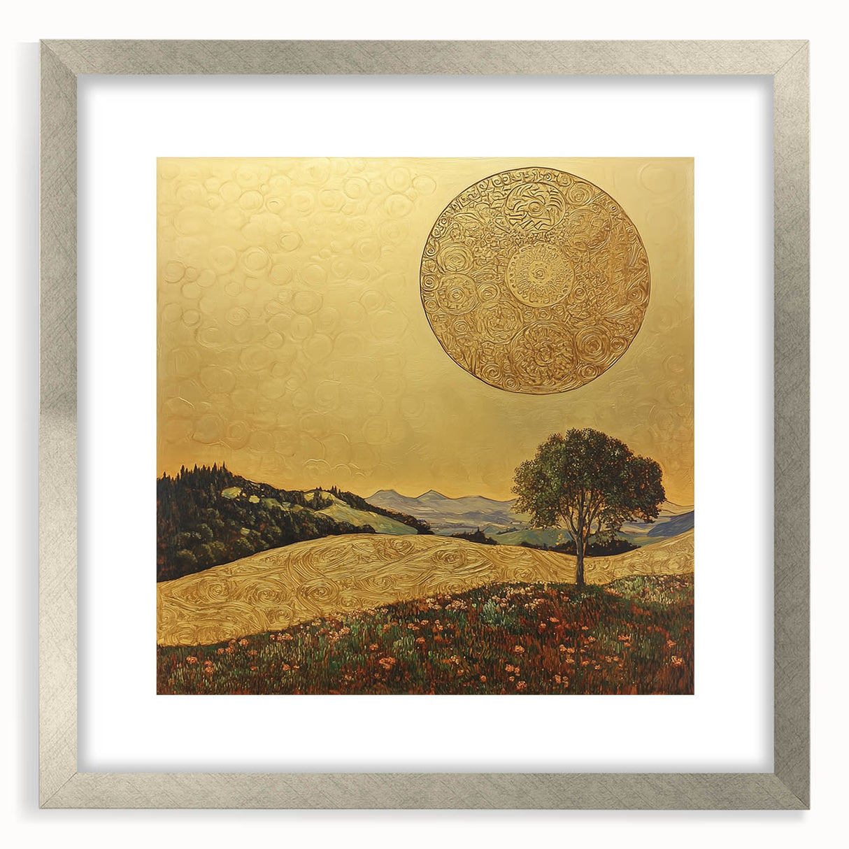 Golden Abstract Floral Wall Art – Celestial Landscape Canvas Print