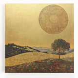 Golden Abstract Floral Wall Art – Celestial Landscape Canvas Print