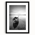 Black and White Minimalist Landscapes – Solitary Boat on Still Water Art
