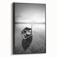 Black and White Minimalist Landscapes – Solitary Boat on Still Water Art