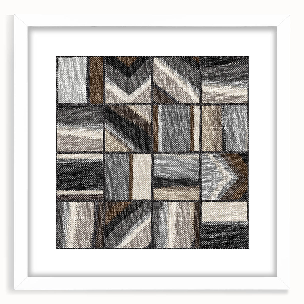 Geometric Abstract Canvas Art - Earthy Textured Grid in Neutrals