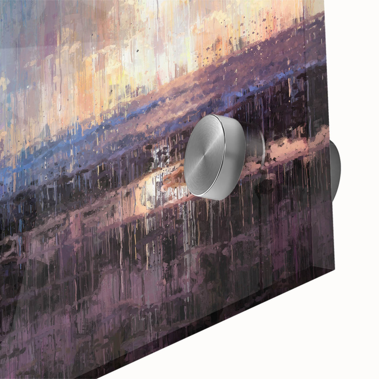 Abstract Minimalist Landscape Paintings – Blue and Violet Sunset Wall Art