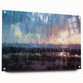 Abstract Minimalist Landscape Paintings – Blue and Violet Sunset Wall Art
