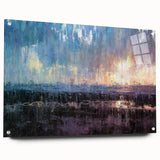 Abstract Minimalist Landscape Paintings – Blue and Violet Sunset Wall Art