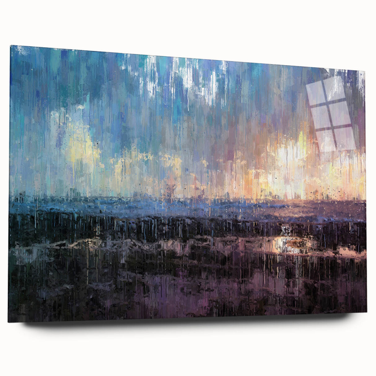 Abstract Minimalist Landscape Paintings – Blue and Violet Sunset Wall Art