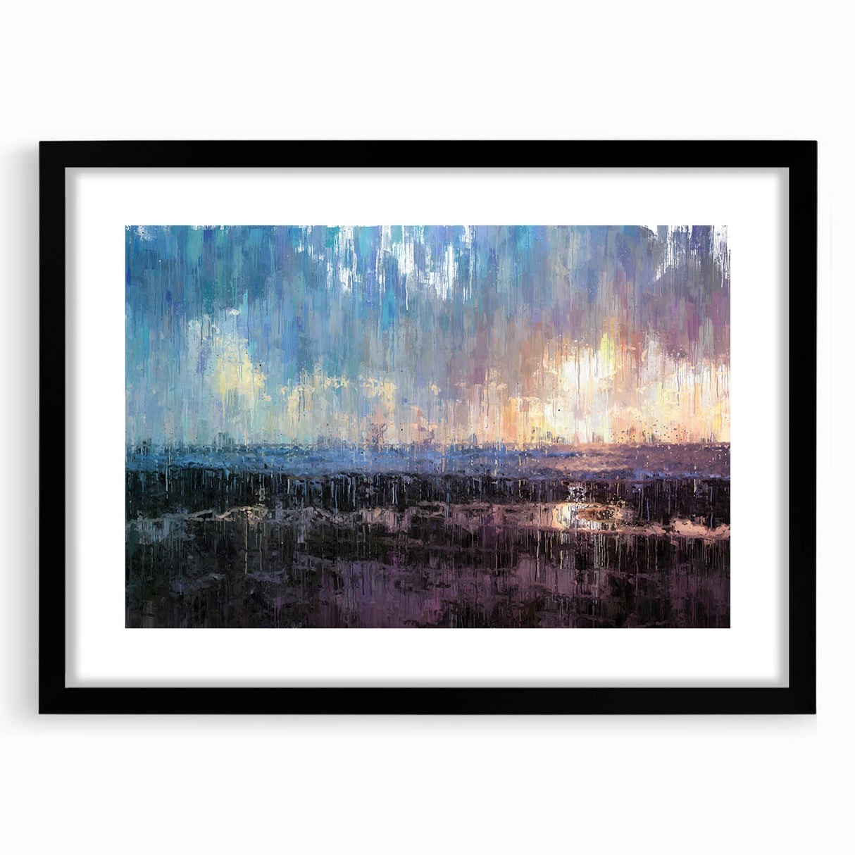 Abstract Minimalist Landscape Paintings – Blue and Violet Sunset Wall Art