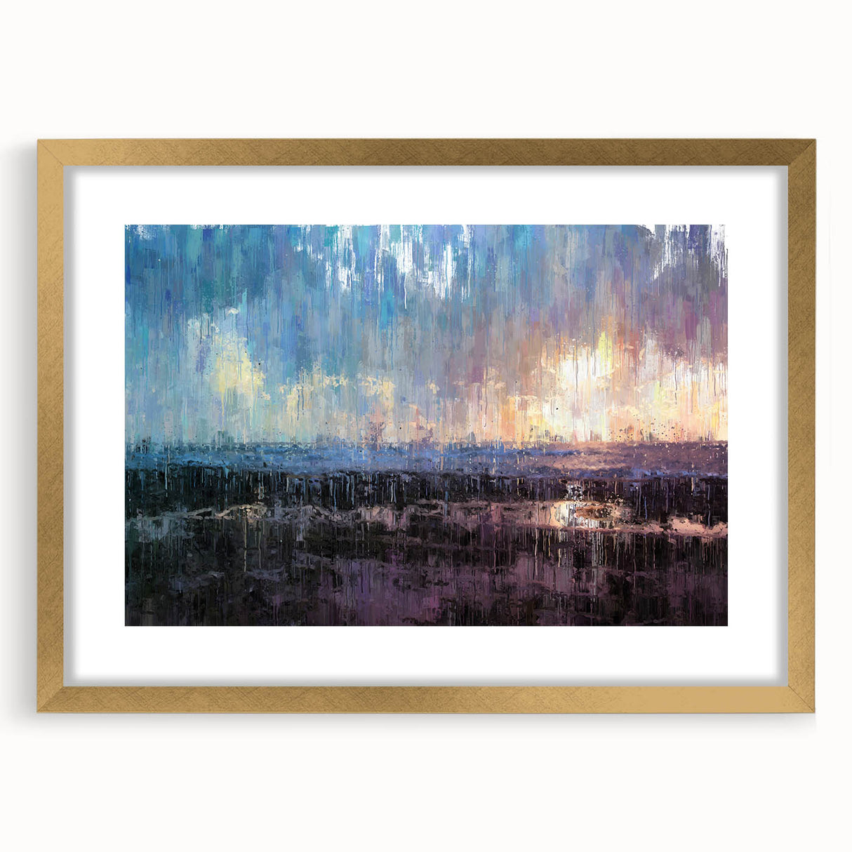 Abstract Minimalist Landscape Paintings – Blue and Violet Sunset Wall Art