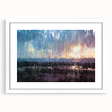 Abstract Minimalist Landscape Paintings – Blue and Violet Sunset Wall Art