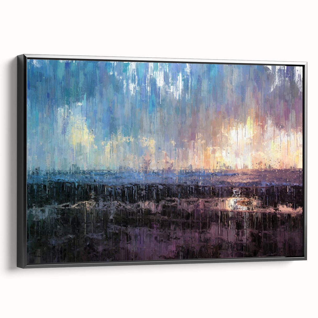 Abstract Minimalist Landscape Paintings – Blue and Violet Sunset Wall Art