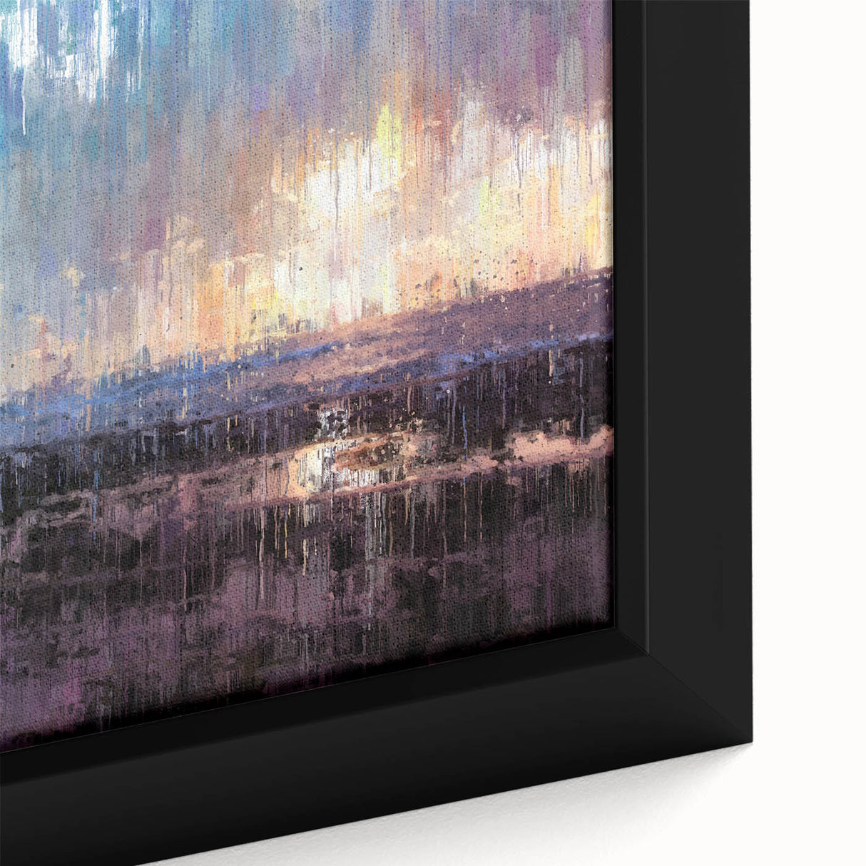 Abstract Minimalist Landscape Paintings – Blue and Violet Sunset Wall Art