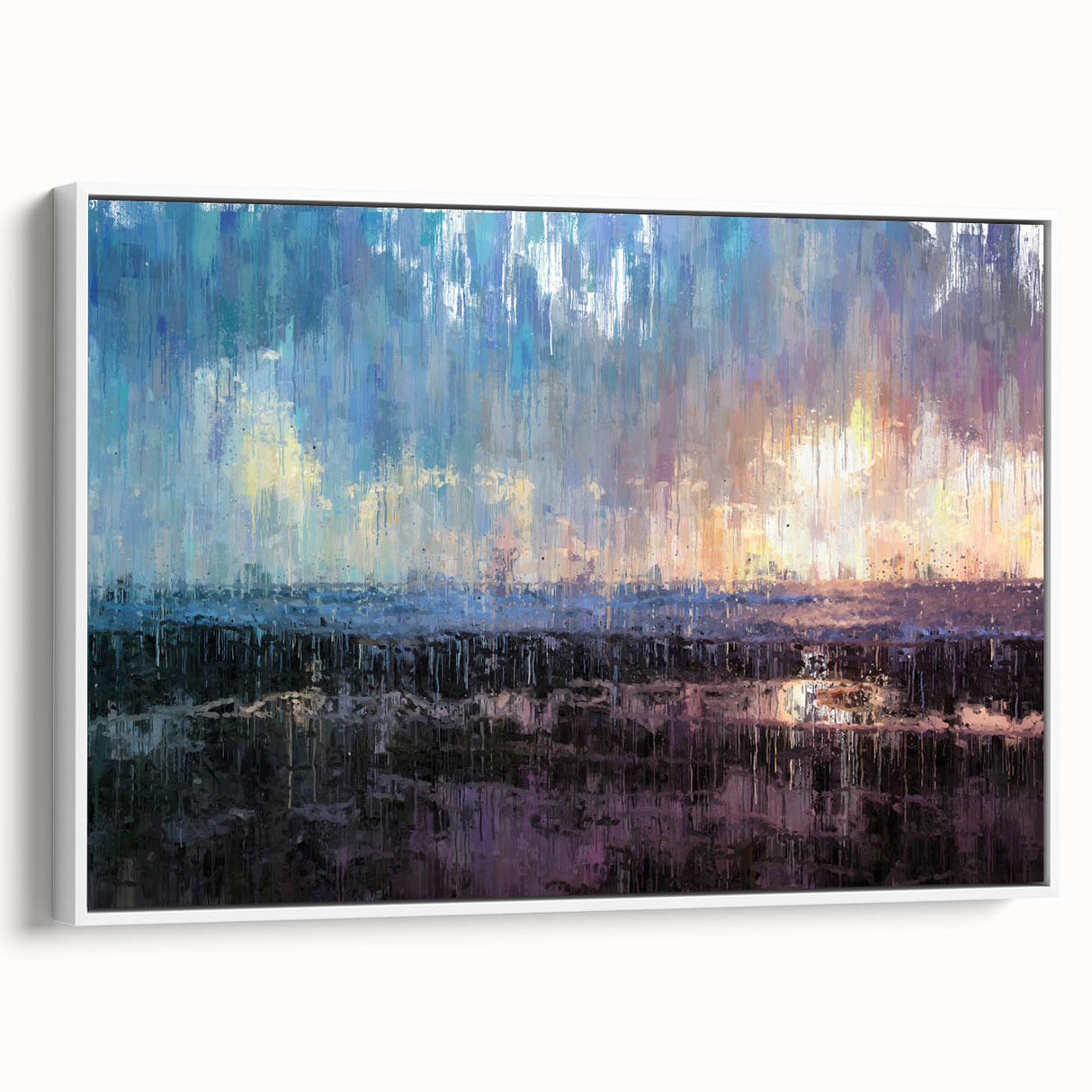 Abstract Minimalist Landscape Paintings – Blue and Violet Sunset Wall Art