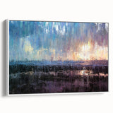 Abstract Minimalist Landscape Paintings – Blue and Violet Sunset Wall Art