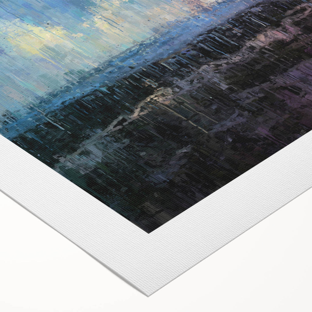 Abstract Minimalist Landscape Paintings – Blue and Violet Sunset Wall Art