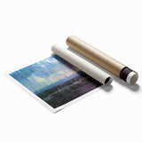 Abstract Minimalist Landscape Paintings – Blue and Violet Sunset Wall Art
