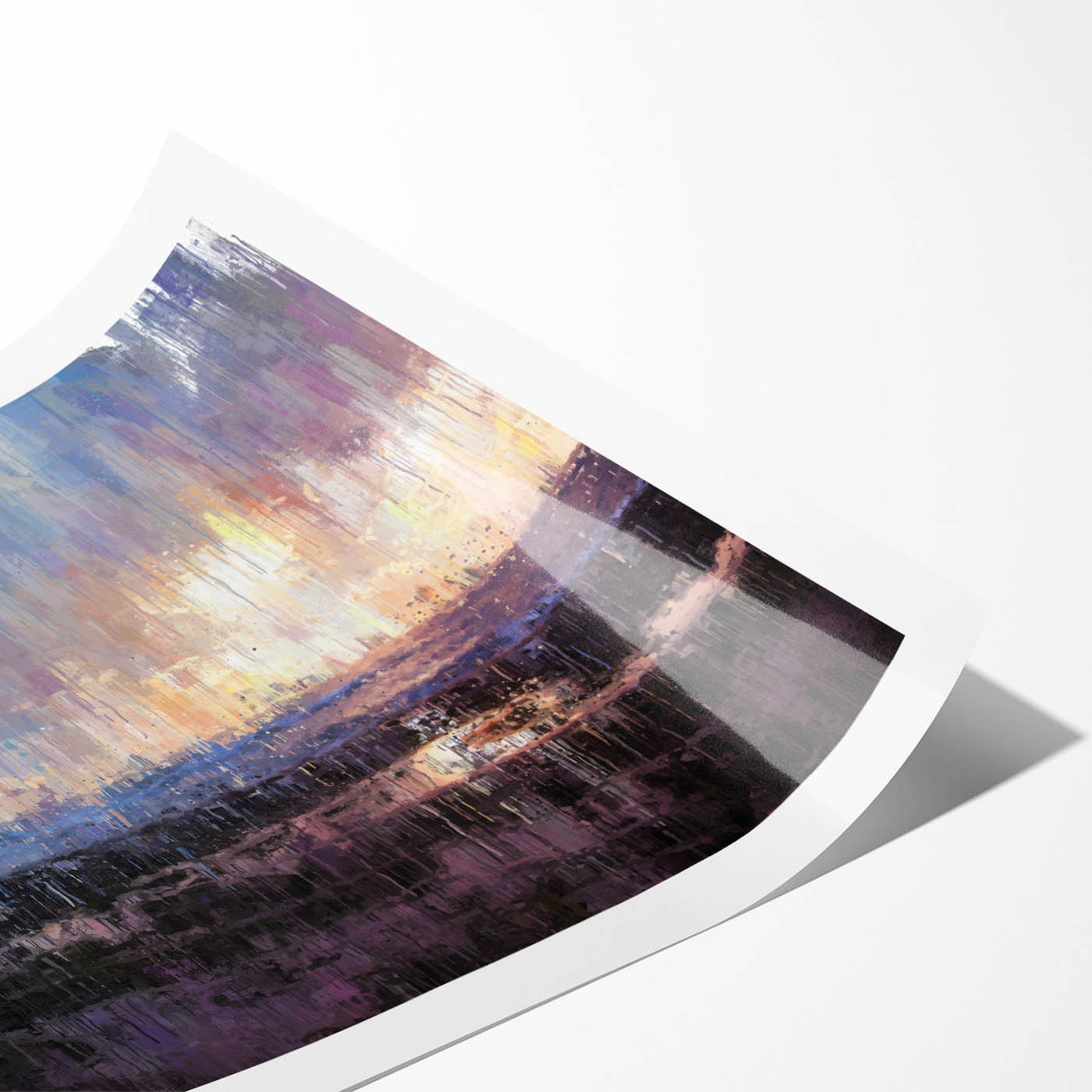 Abstract Minimalist Landscape Paintings – Blue and Violet Sunset Wall Art