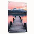 Minimalist Mountain Wall Art – Serene Lake and Pier Print