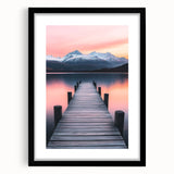 Minimalist Mountain Wall Art – Serene Lake and Pier Print