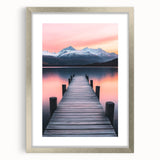 Minimalist Mountain Wall Art – Serene Lake and Pier Print