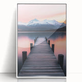 Minimalist Mountain Wall Art – Serene Lake and Pier Print