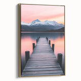 Minimalist Mountain Wall Art – Serene Lake and Pier Print