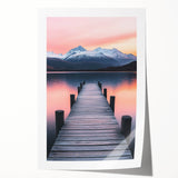 Minimalist Mountain Wall Art – Serene Lake and Pier Print