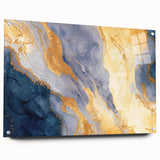 Contemporary Fluid Art Piece – Navy Blue & Gold Canvas Print