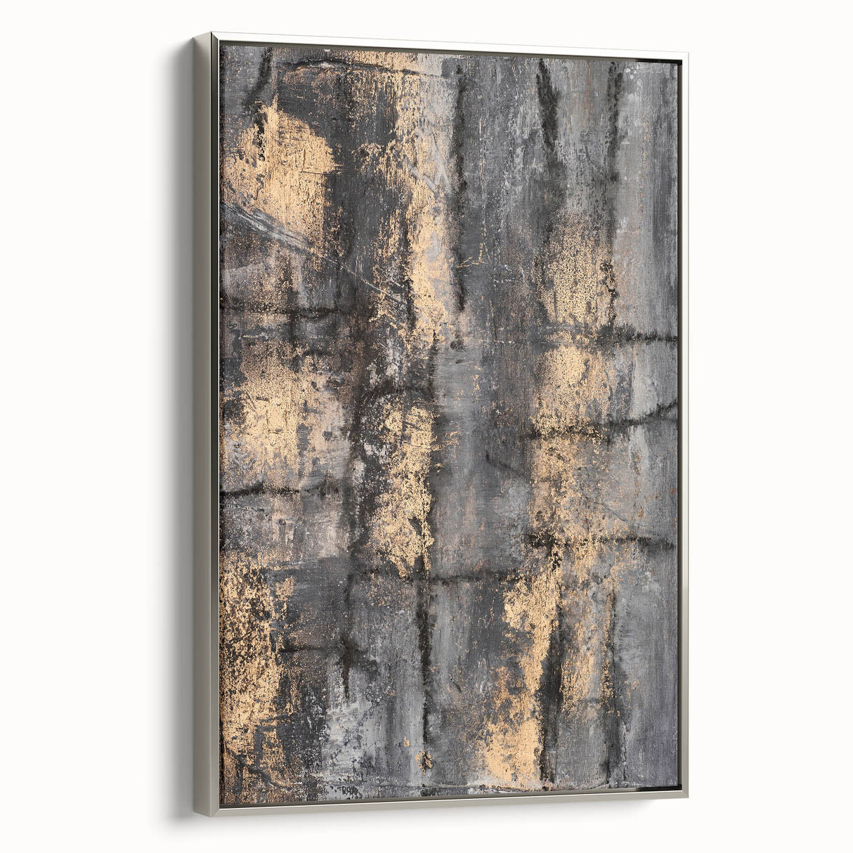 Bold Abstract Wall Art in Black and Gold – Modern Oil Painting Print
