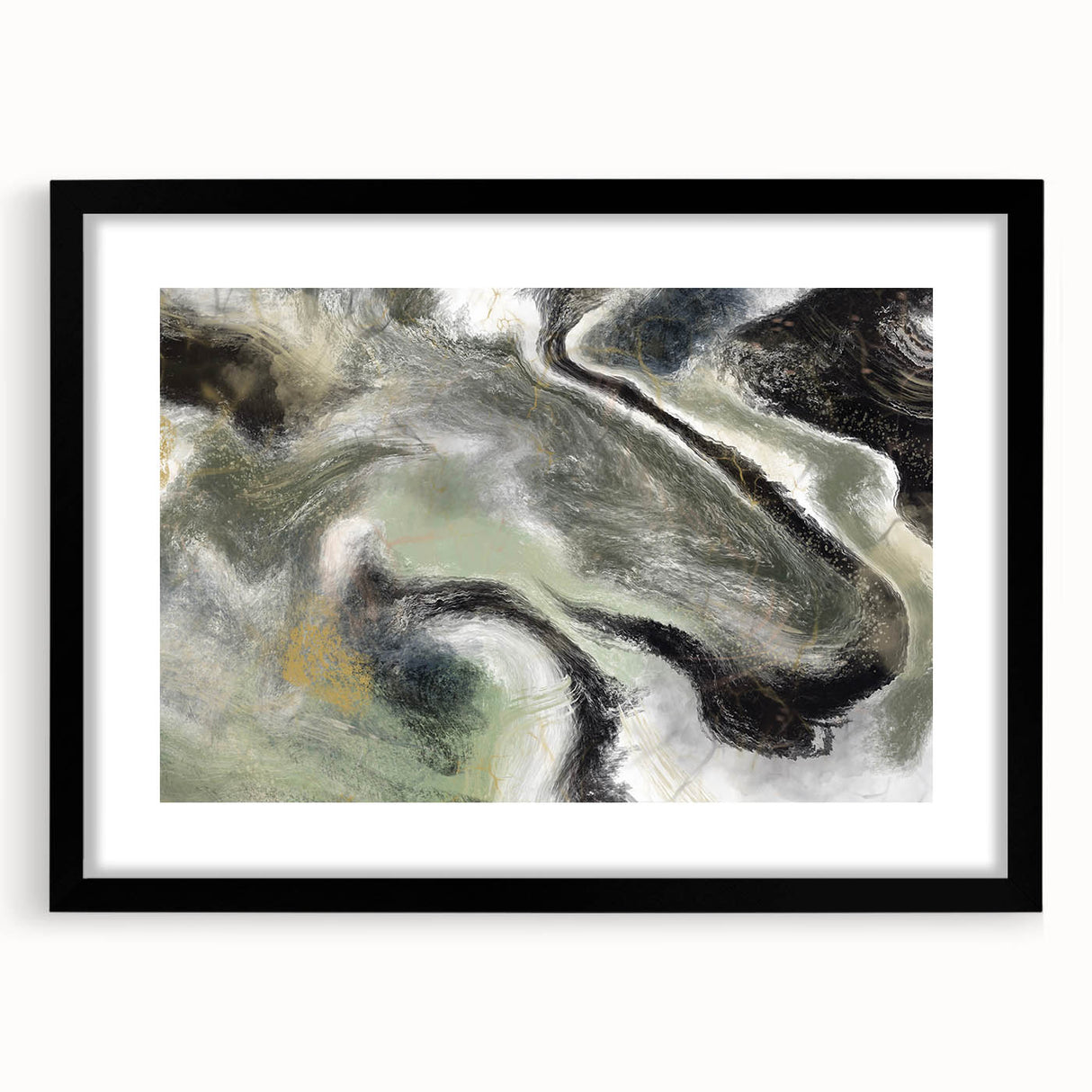 Modern Abstract Wall Art – Fluid Green & Gold Marbled Print