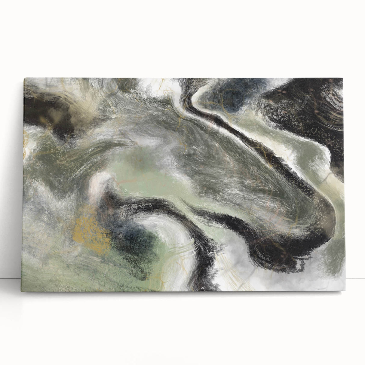 Modern Abstract Wall Art – Fluid Green & Gold Marbled Print