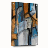 Geometric Abstract Art Prints in Blue and Tan – Modern Oil Painting