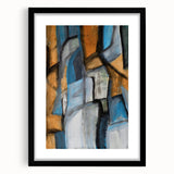 Geometric Abstract Art Prints in Blue and Tan – Modern Oil Painting