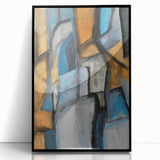 Geometric Abstract Art Prints in Blue and Tan – Modern Oil Painting
