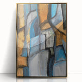 Geometric Abstract Art Prints in Blue and Tan – Modern Oil Painting