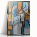 Geometric Abstract Art Prints in Blue and Tan – Modern Oil Painting
