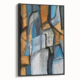 Geometric Abstract Art Prints in Blue and Tan – Modern Oil Painting
