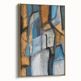 Geometric Abstract Art Prints in Blue and Tan – Modern Oil Painting