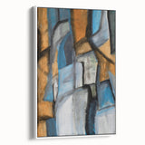 Geometric Abstract Art Prints in Blue and Tan – Modern Oil Painting