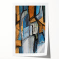 Geometric Abstract Art Prints in Blue and Tan – Modern Oil Painting