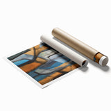 Geometric Abstract Art Prints in Blue and Tan – Modern Oil Painting