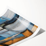 Geometric Abstract Art Prints in Blue and Tan – Modern Oil Painting