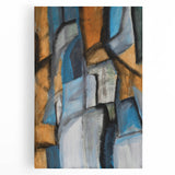 Geometric Abstract Art Prints in Blue and Tan – Modern Oil Painting